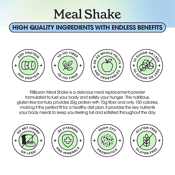 FIT & LEAN MEAL SHAKE, FAT BURNING MEAL REPLACEMENT, MEAL REPLACEMENT WITH PROTEIN, FIBER, PROBIOTICS AND ORGANIC FRUITS & VEGETABLES, COOKIES AND CREAM, 1LB, 10 SERVINGS PER CONTAINER
