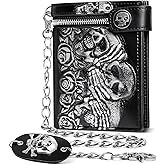 ZEKEE Skull Gothic Chain Wallet Leather Punk Bifold Halloween Goth Accessories Unisex,Black
