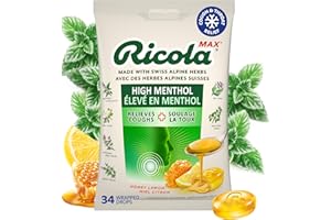 Ricola Menthol Centers Honey Lemon Cough Drops| Cough Suppressant Drops | Dual Action Liquid Center | Soothing Long-Lasting R