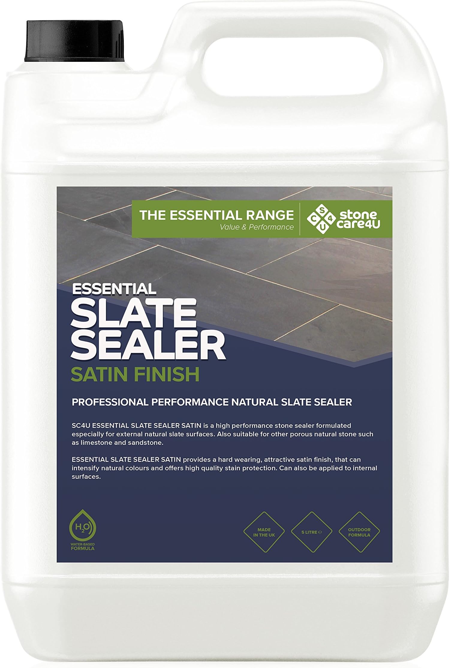 StoneCare4u Essential - Slate Sealer - Satin Finish โ 5 Litre - External Colour Enhancing Natural Slate, Limestone and Sandstone Sealer. Durable, Quick Drying Stain Resistant Formula