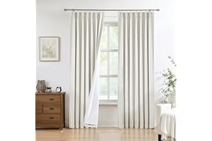 CENTRAL PARK Pinch Pleated Blackout Curtain Panels with Full Blackout Liner Linen Texture Thermal Insulated Window Treatment Sets with Back Tab for Living Room Bedroom Drape with 9 Hooks, 40"x95"x2, Natural
