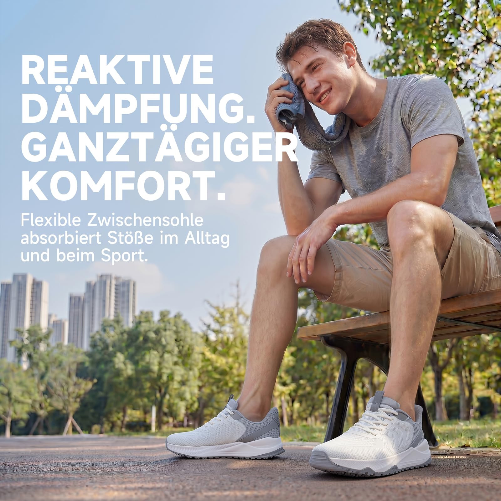Sosenfer Herren Straßenlaufschuhe Extra Breit Sportschuhe Walkingschuhe Turnschuhe Laufschuhe Sneaker Atmungsaktiv Schockdämpfung rutschfest Fitness Im Freien Jogging-Weißgrau-43 6