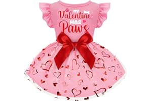 BAOBICUTE Dog Valentines Outfit Adorable Ruffle Dog Dress with Elegant Bowknot Tulle Puppy Clothes for Small Medium Dogs Cats Boys Girls Pets