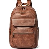 Leresas 37L Backpack Purse for Women Men for Work Travel BackPack Vegan Leather Laptop College Daypack Shoulder Bag Brown