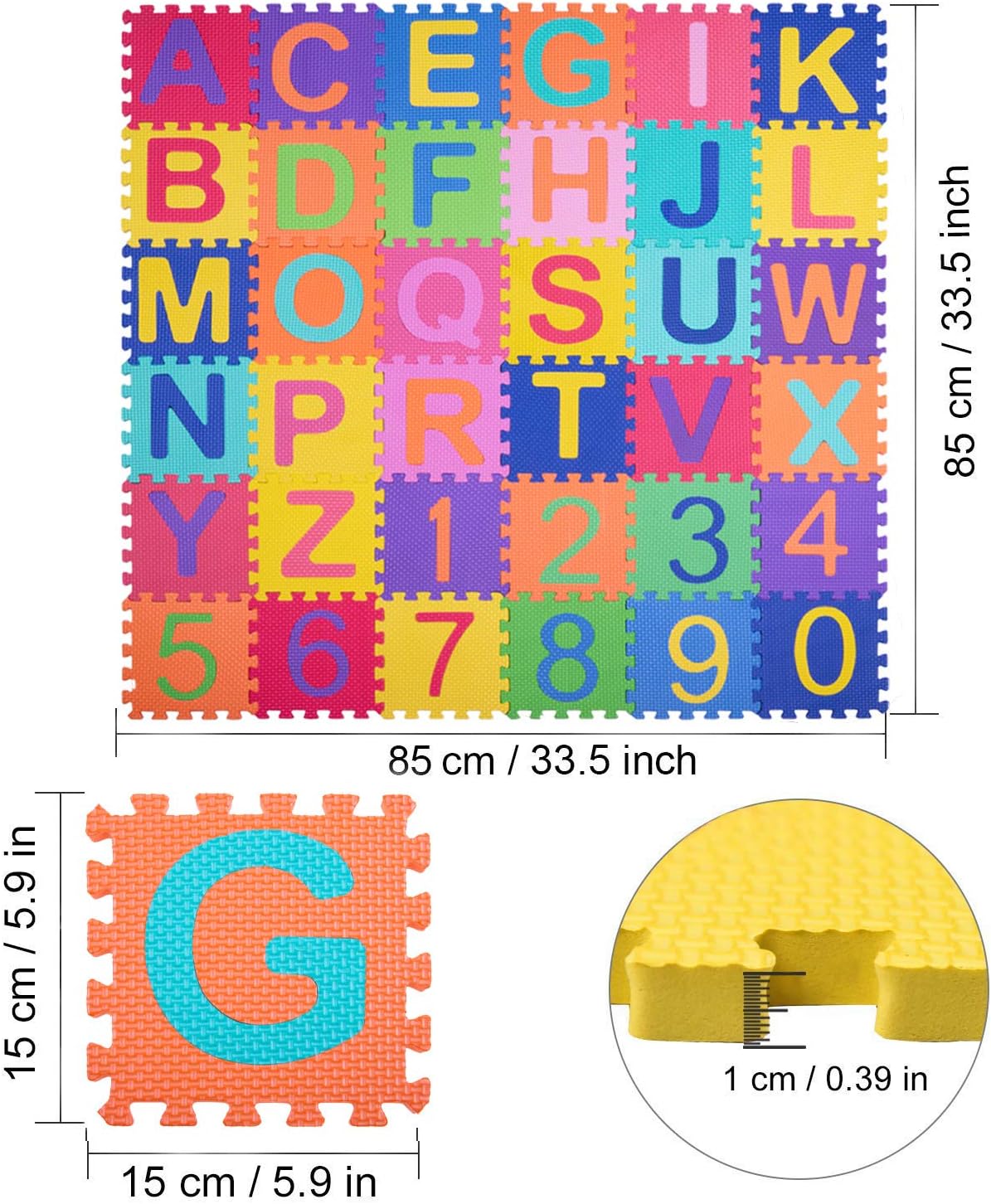 Kangler Kids Foam Puzzle Play Mat (36-Piece Set) Interlocking EVA Floor Tiles with Alphabet and Numbers: Toys & Games