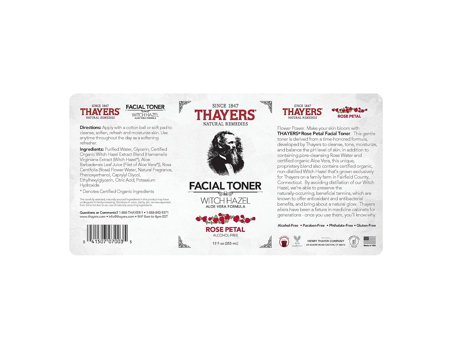 Thayers Alcohol-Free Rose Petal Witch Hazel Facial Toner with Aloe Vera Formula - 12 oz : Facial Toners : Beauty