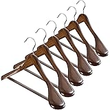 High-Grade Wide Shoulder Wooden Hangers 6 Pack with Non Slip Pants Bar - Smooth Finish Solid Wood Suit Hanger Coat Hanger, Ho