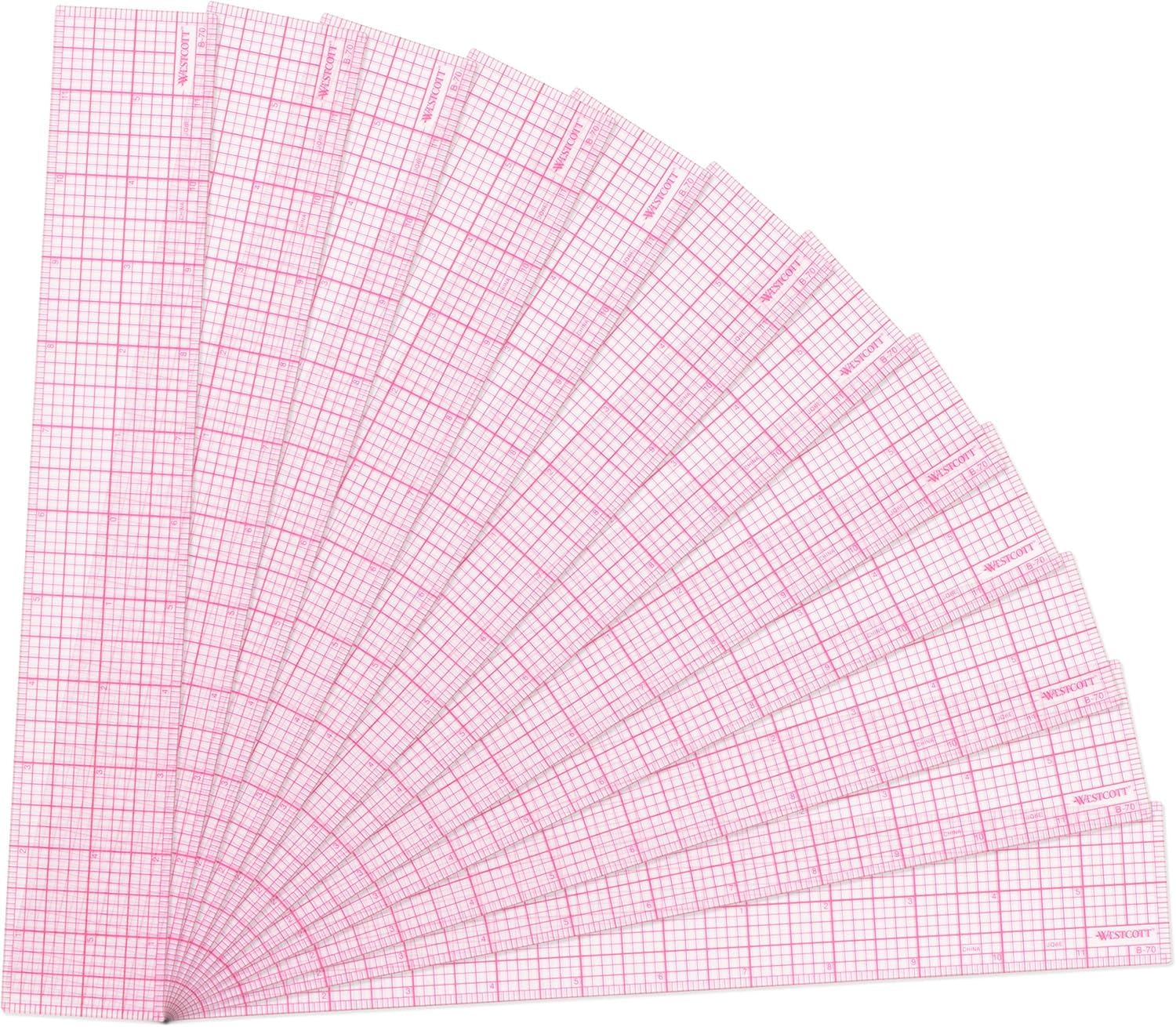 Westcott 8ths Graph Transparent Beveled Edge Ruler, Zero Centering Scale, Durable Laminated Finish,12-Inch, Measuring Tool for School, Office, Drafting, Sewing, Engineering, School Supplies, 12 Pack