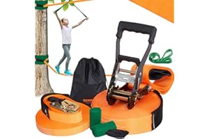 VEVOR Slackline Kit with Training Line, 60 ft Backyard Slack Line Equipment, Easy Setup Tight Rope for Kids Adults, Complete Slackline Set with Tree Protectors, Arm Trainer, Carry Bag, and Instruction
