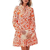 BTFBM Women Spring Dresses 2026 Floral V Neck Long Sleeve Tiered Ruffle Boho Swing Flowy A-Line Mini Dresses Vacation