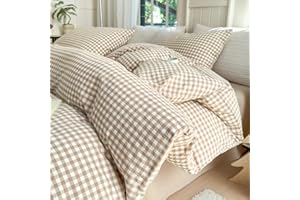 LifeTB Queen Comforter Set Tan Gingham Comforter Modern Style Beige Plaid Comforter Set 3 Pieces Fluffy Grid Checkered Comforter with 2 Pillowcases Boho Gingham Bedding Set Queen Size