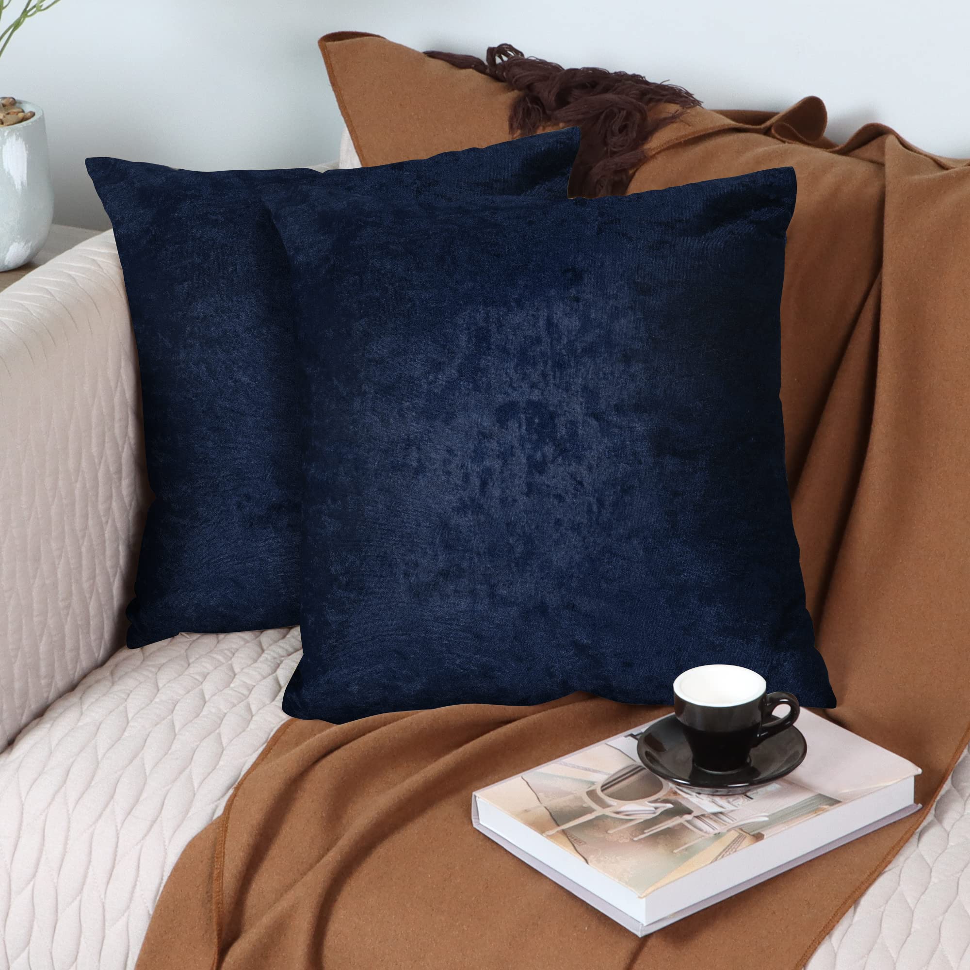 pendali Federe per Cuscini Divano Copricuscini Decorativa Quadrate Morbido Federa in Velluto Tinta Unita con Cerniera Invisibile, 2 Pezzi Fodera Cuscino per Divano da Soggiorno 45x45 cm, Blu Navy