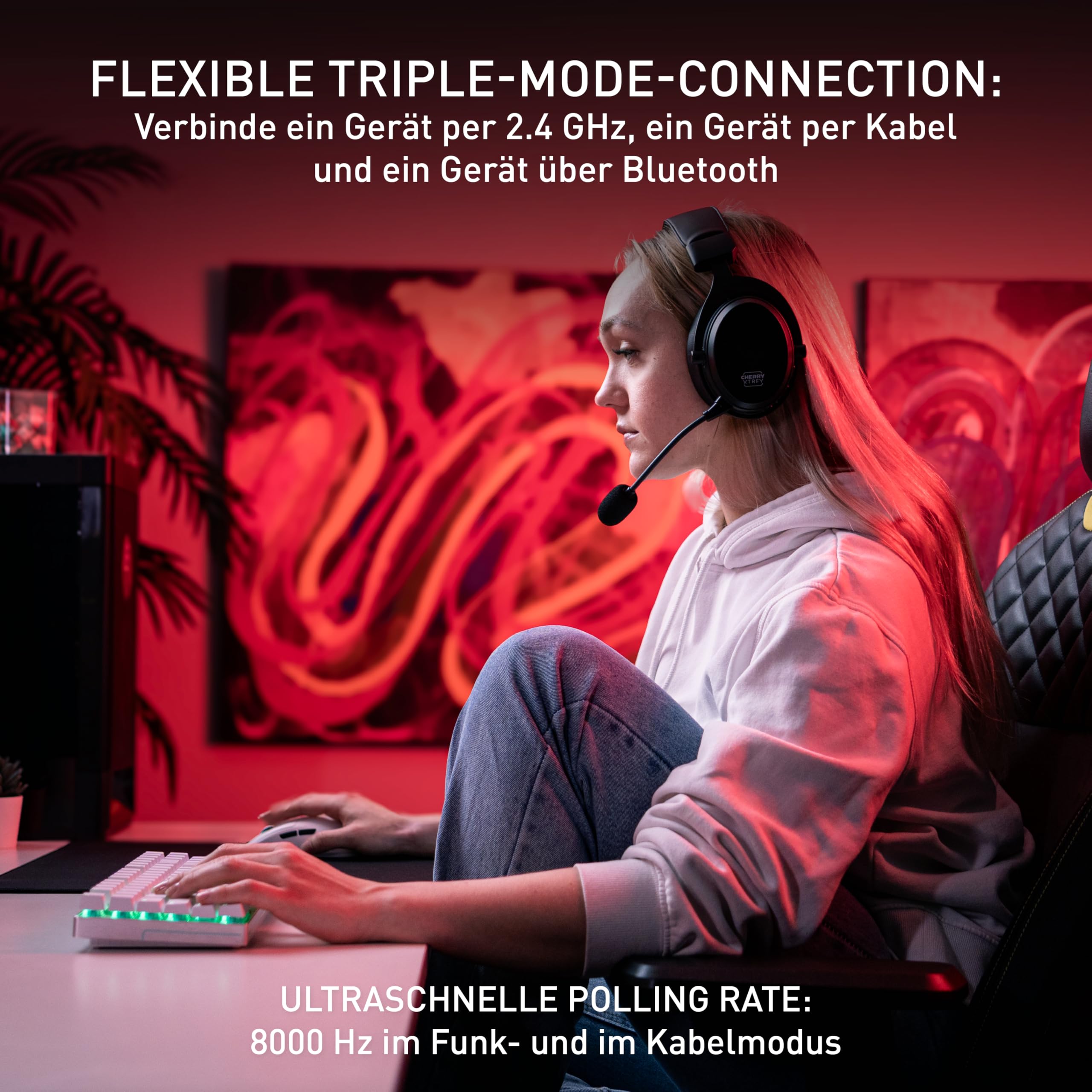 Cherry XTRFY MX 8.2 Pro TMR Wireless - Magnetisch-Mechanische TKL-Gaming-Tastatur, Anpassbare Cherry MK Crystal TMR Switches, PBT, Hot-Swap, RapidTrigger, SnapKey/SOCD, 8KHz, DE Layout QWERTZ, Weiß 4