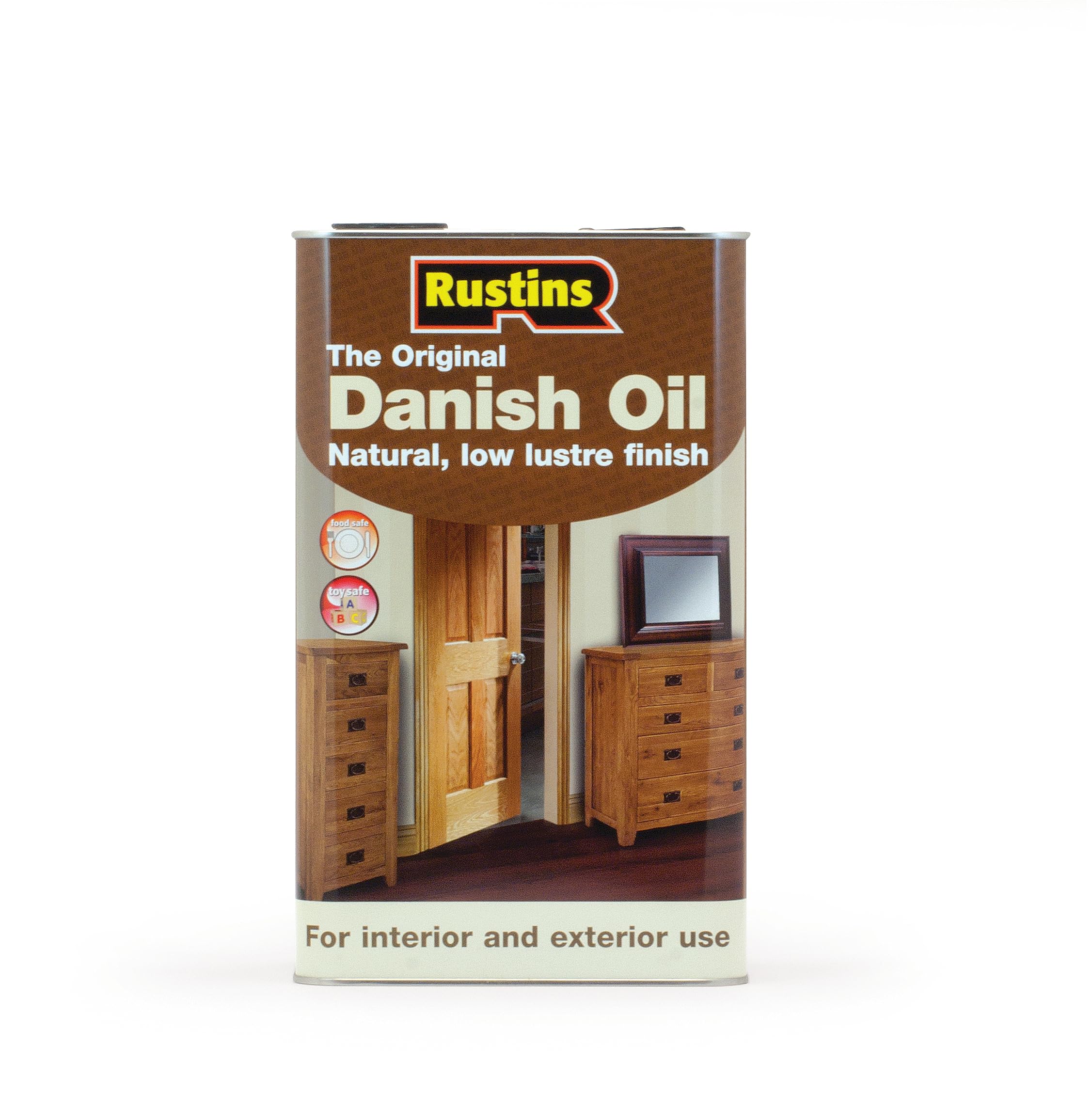 Rustins DANO5000 Original Danish Oil 5 Litres - Rich, Natural Glow - Enhances Wood Grain Beautifully, Professional-Grade Finish, Easy DIY Application