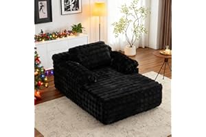 VINGLI Chaise Lounge Chair, Black Boneless Couch Oversized Reading Chair Upholstered Bubble Fleece Cloud Couch Sofa Recliner Bed Comfy Sleeper Couches for Living Room, Movie Room, Bedroom