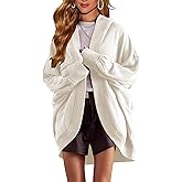 KGGT Womens Oversized Cardigan Hooded Open Front Sweatshirt Drop Shoulder Long Sleeve Fall Jackets Outwear(White,M)