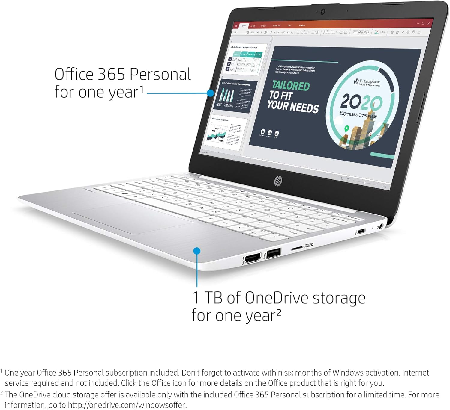 HP Stream 11.6-inch HD Laptop, Intel Celeron N4000, 4 GB RAM, 32 GB eMMC, Windows 10 Home in S Mode with Office 365 Personal for 1 Year (11-ak0020nr, Diamond White): Computers & Accessories