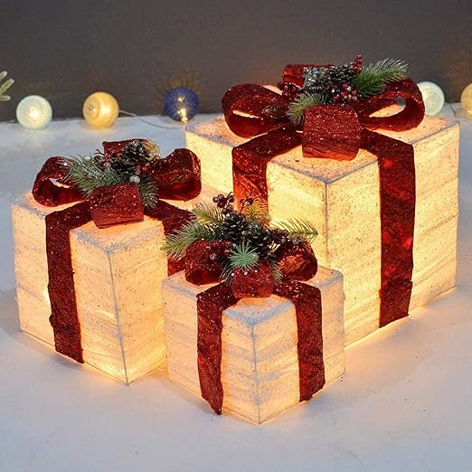 LED Geschenkboxen 3er Set Mit Fernbedienung - Weihnachtsdeko, 8 Modi, Timer