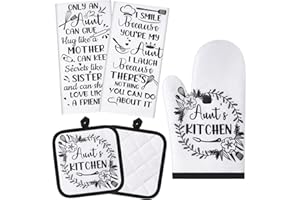 GANDEER 5 Pieces Aunt Kitchen Set Includes 2 Pieces Aunt Dish Towels, 2 Pieces Aunt Oven Pads Pot Holder, Aunt Oven Mitt Nana Mom Aunt Gift for Home Birthday Kitchen Cooking Baking (Aunt Style)