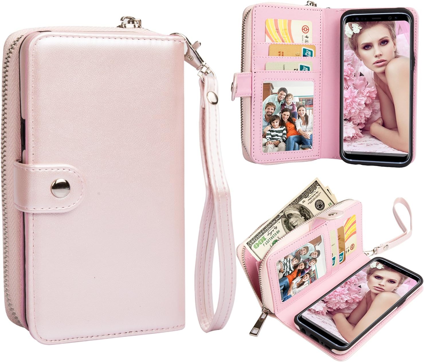Galaxy S8 Wallet Case, Pasonomi Galaxy S8 PU Leather Protective Shell Detachable Folio Flip Holster Carrying Case with Card Holder for Samsung Galaxy S8 (Rose Gold)