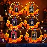 Pinkunn 6 Set Dia De Los Muertos Decorations, Picture Frames Kit | LED Marigold Artificial Monarch Butterfly Ofrenda Mini Sugar Skull, for Day of the Dead Altar, Tabletop DIY Craft Halloween