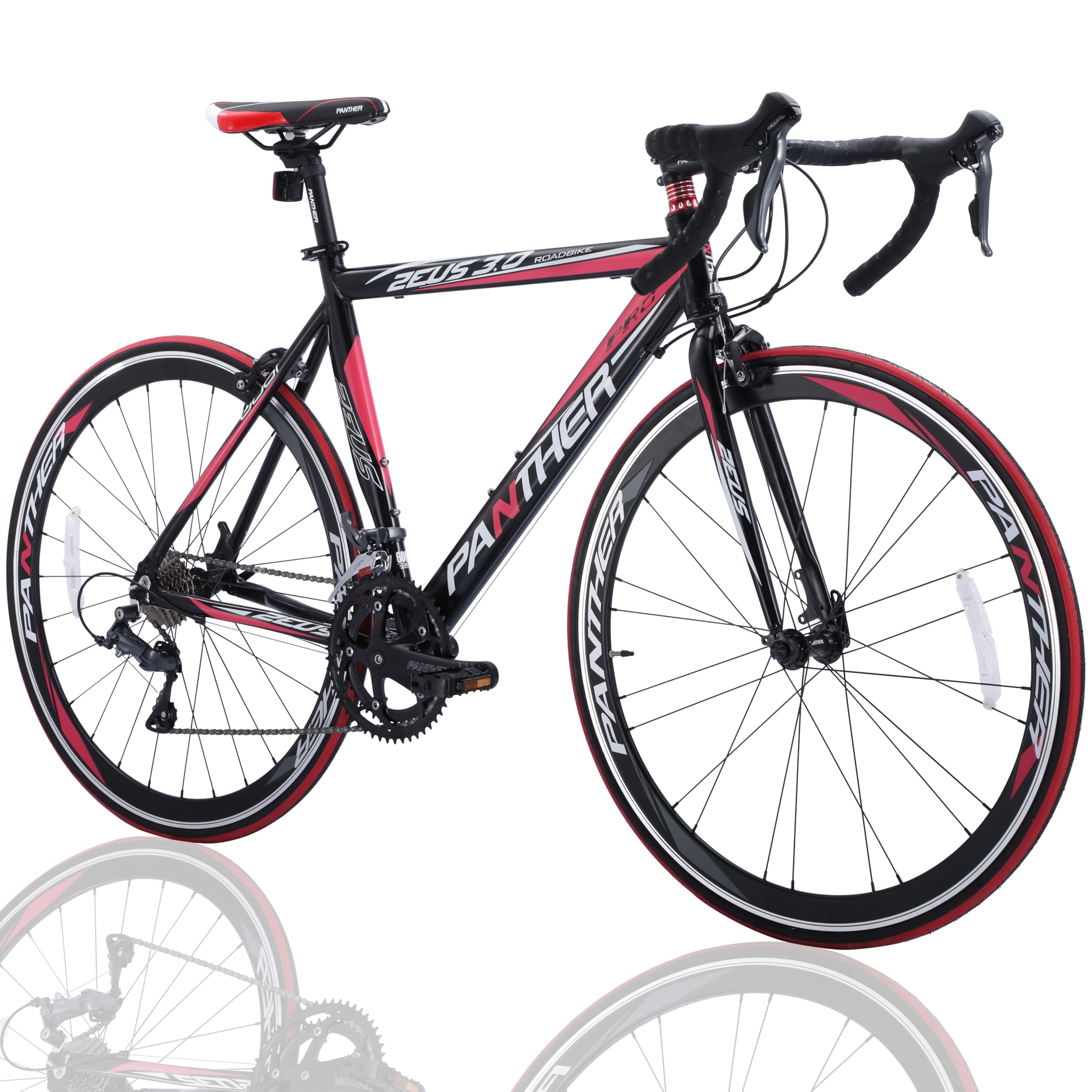 PANTHER (パンサー) ロードバイク ZEUS3.0シリーズ STIデュアルコントロールレバー シマノ SHIMANO 16段変速 軽量エアロアルミフレーム 700Cレーシング軽量タイヤ 前後車輪クイックリリース方式 ドロップハンドル キャリパーブレーキ コスパ最強入門モデル (Classic Rose red, 470mm(M))商品画像