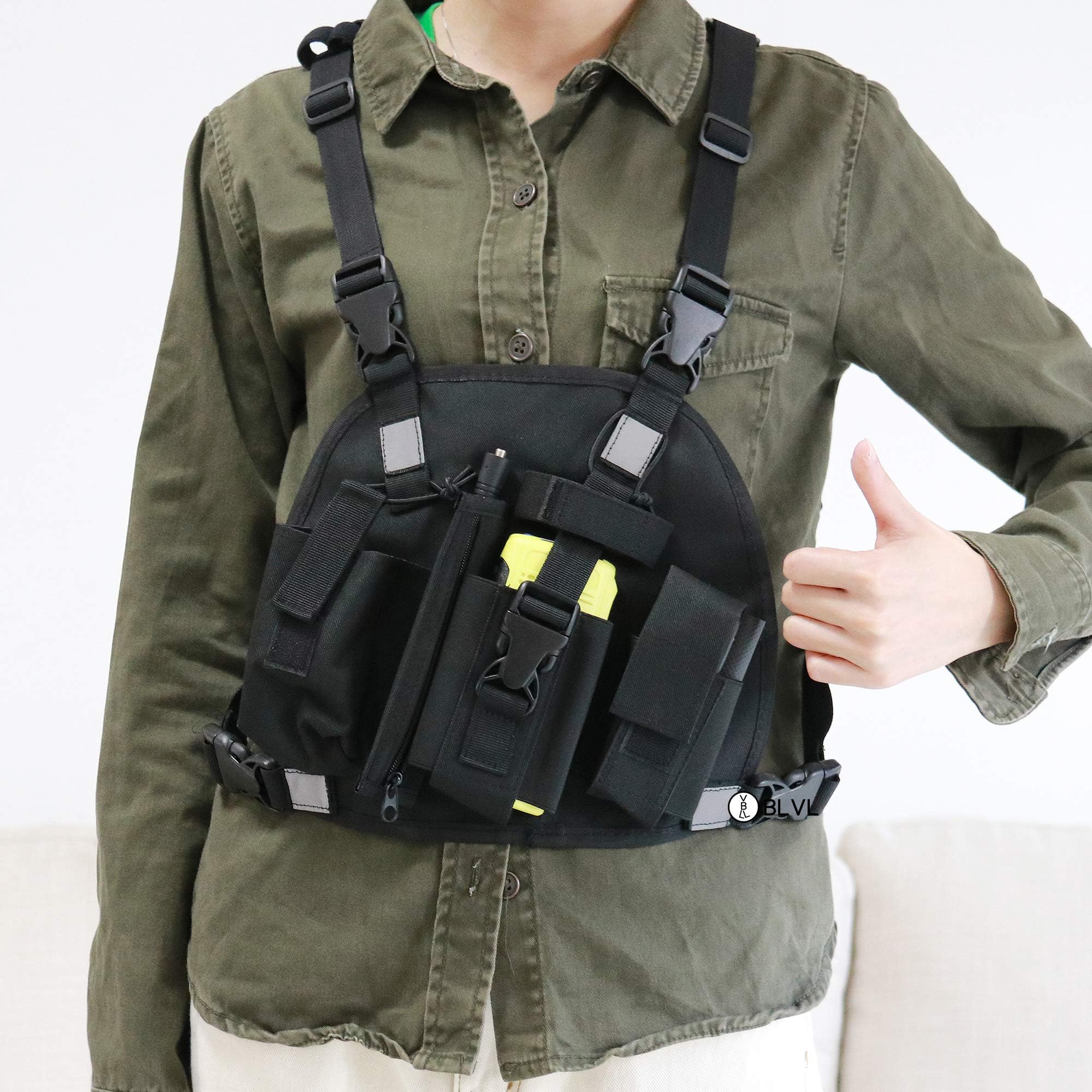 VBLL Universal Radio Reflective Chest Harness Chest Pack Pouch Holster Vest Rig