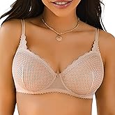 IHOIU Women's Sexy Balconette Unlined Lace Bra Unpadded Mesh Underwire See Through Plunge Demi Sheer Everyday Bralette