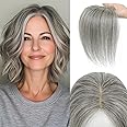 ELEVAVE Hair Toppers for Women Real Human Hair, 360° 3D Cover Middle Bangs Hair Pieces for Women (Grey)