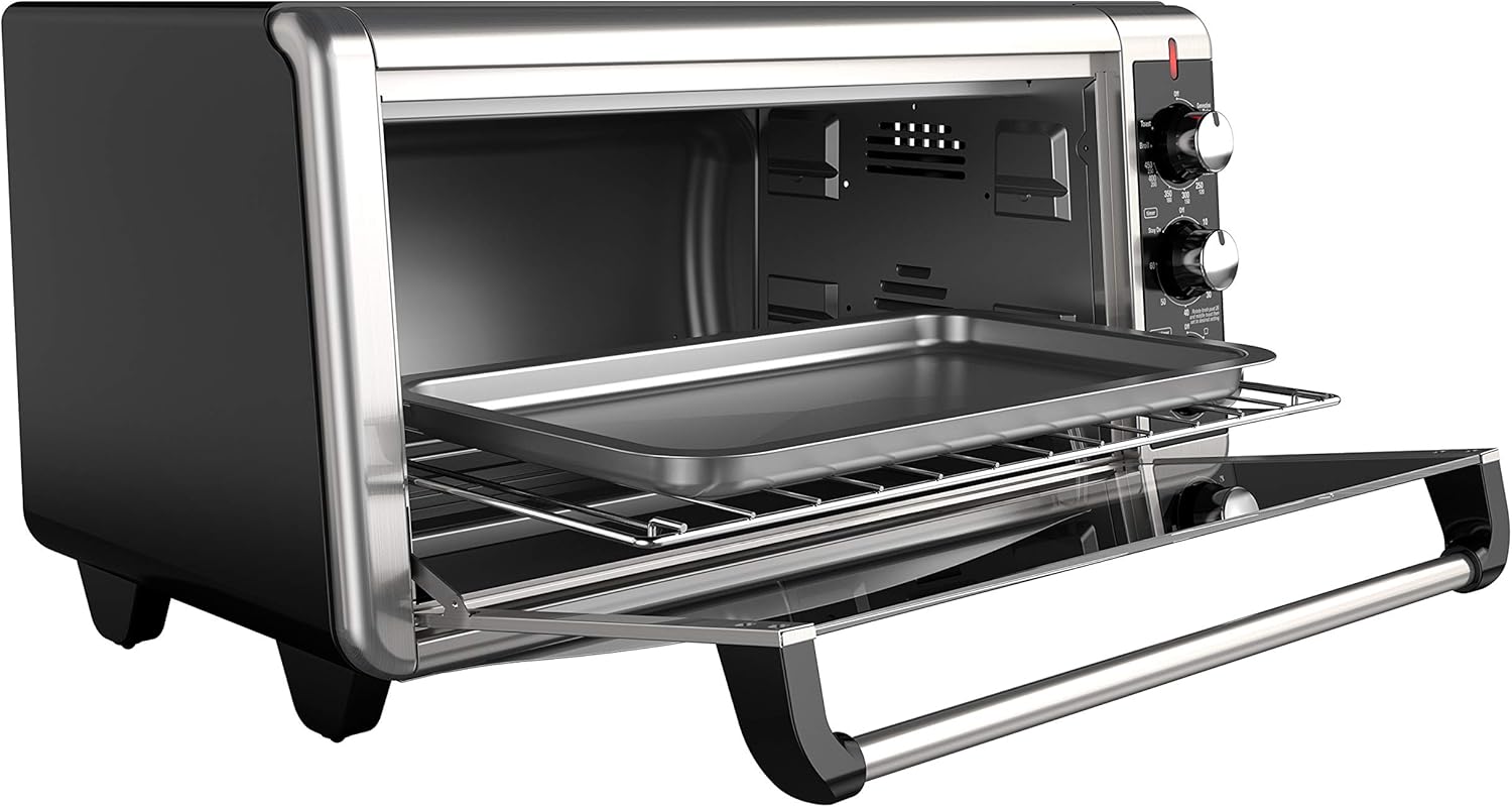 BLACK+DECKER TO3250XSB 8-Slice Extra Wide Convection Countertop Toaster Oven, Includes Bake Pan, Broil Rack & Toasting Rack, Stainless Steel/Black: Kitchen & Dining
