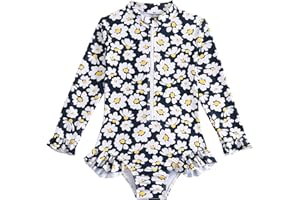 JZyangmei Toddler Girls Rash Guard Swimsuit Long Sleeve One Piece Zipper Ruffle Bathing Suit UPF 50+ Beach Swimwear 2-8Y