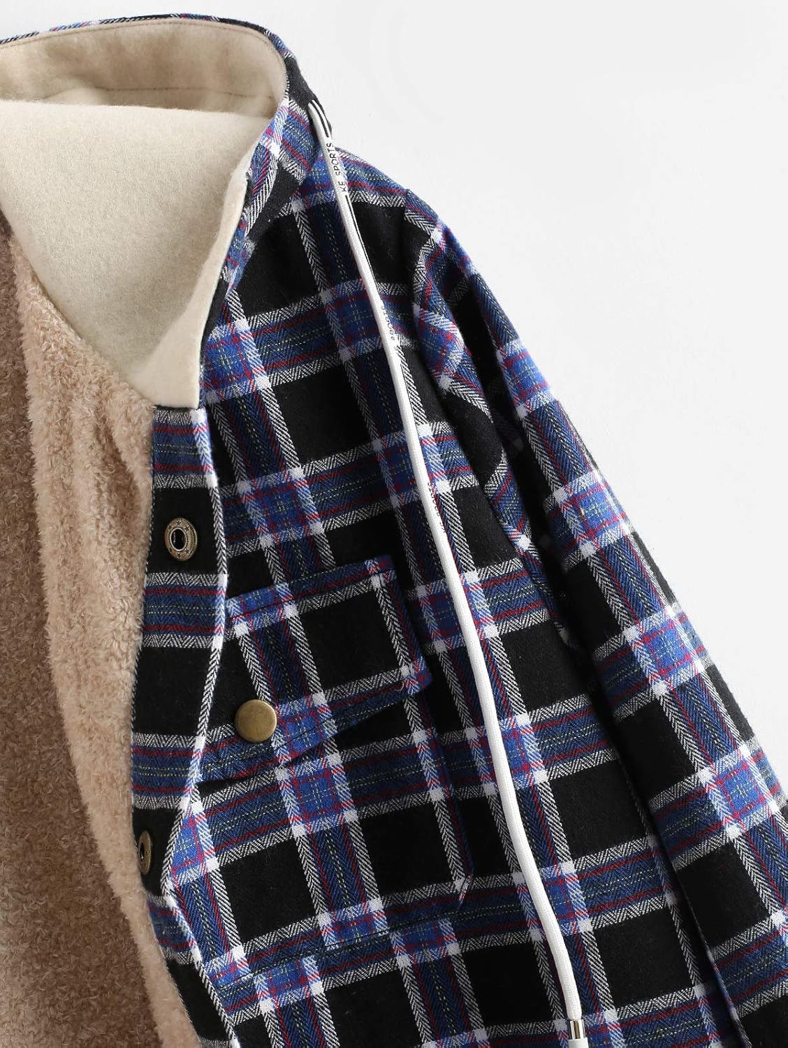 ZAFUL Casual Plaid Fleece Jacket Flannel Lined Unisex Men Drawstring Hooded Fuzzy Hoodie at  Men’s Clothing store