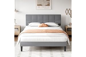 Sweetcrispy Full Bed Frame with Headboard, No Box Spring Needed, Linen Upholstered Platform Bed Frame with Wood Slats Support, Noise Free, Perfect for a Peaceful Night's Sleep, Grey