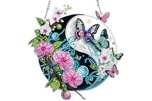 Lxmsja Yin-Yang Butterflies Diamond Painting Ornament Kits, DIY 5D Double-Sided Fantasy Orchid Bloom Diamond Art Kits for Adu