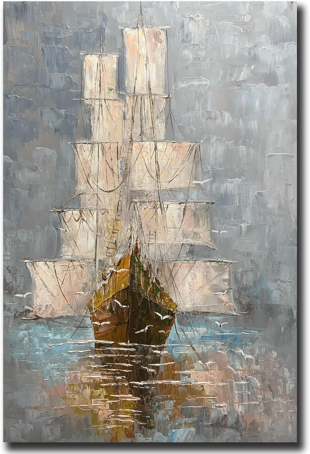 Paintings - V-inspire Art,24 x 36 Modern Abstract Hand Painted Sailboat Artwork Painting for Living room Bedroom Acrylic Wall Art Canvas Art Wall Colorful Decoration Of Living Room and Bedroom