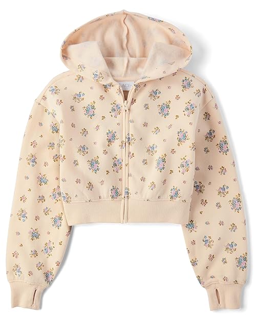 The Children's Place,Girls,Active Long Sleeve Hooded Sweatshirt,Frappe Floral,X-Small