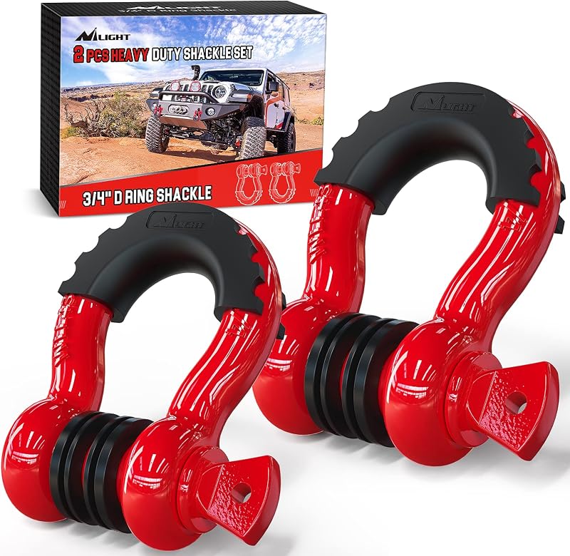 Nilight 2 Pack 3/4 Inch D Ring Shackle 4.75 Ton With 7/8 Inch Pin Red