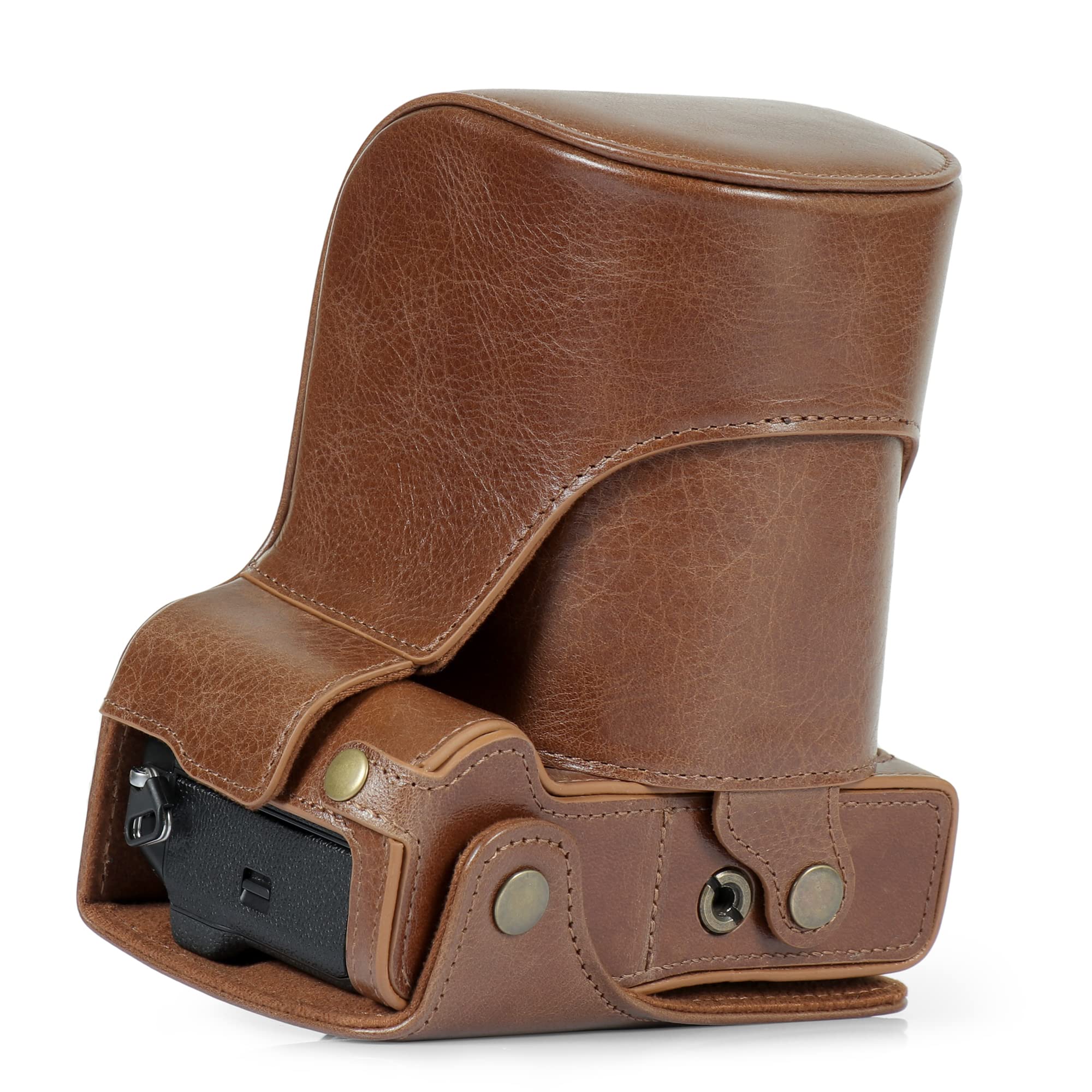 MegaGear Ever Ready Genuine Leather Camera Case Compatible with Fujifilm X-T5 (16-80mm)(Brown)