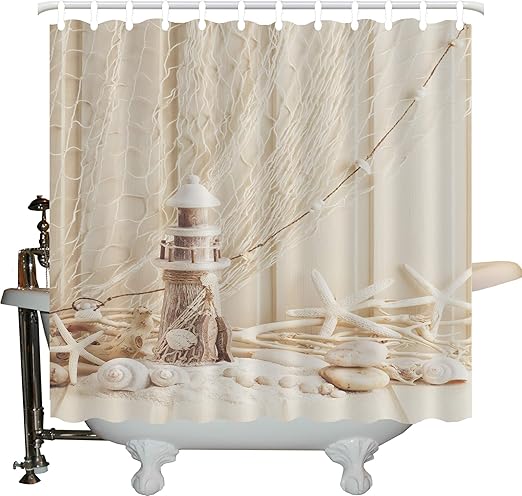 Beige En Bois Phare Rideau De Douche Decor Nautique Par Jlbb