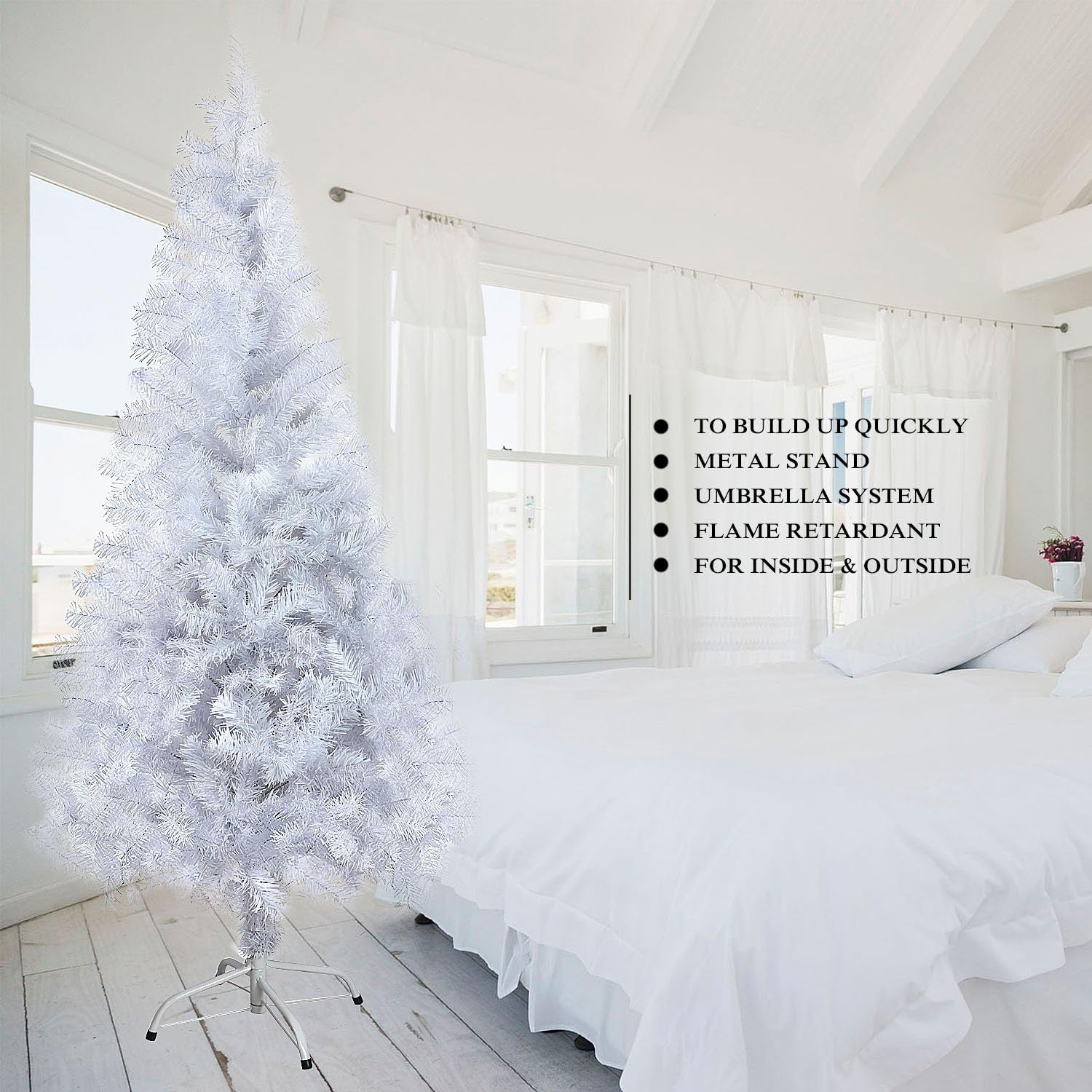 Azadx White Artificial Christmas Tree, 4ft/5ft/6ft/7ft Size Choice Quality Xmas Tree with Stand for Home, Office, Shopping Mall (5ft (1.5m))