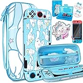 TIKOdirect Carrying Case for Switch, Cute Portable Travel Bag Accessories with Soft Protective Cover, Screen Protectors and Thumb Grip caps, Game Card Case 7in1, Blue