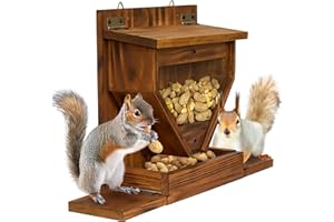 MIXUMON Wood Squirrel Feeder, Funnel Squirrel Feeders for Outside Winter, Wooden Chipmunk Feeder for Corn, Peanuts, Durable Box Easy to Fill with Removable Top Panel