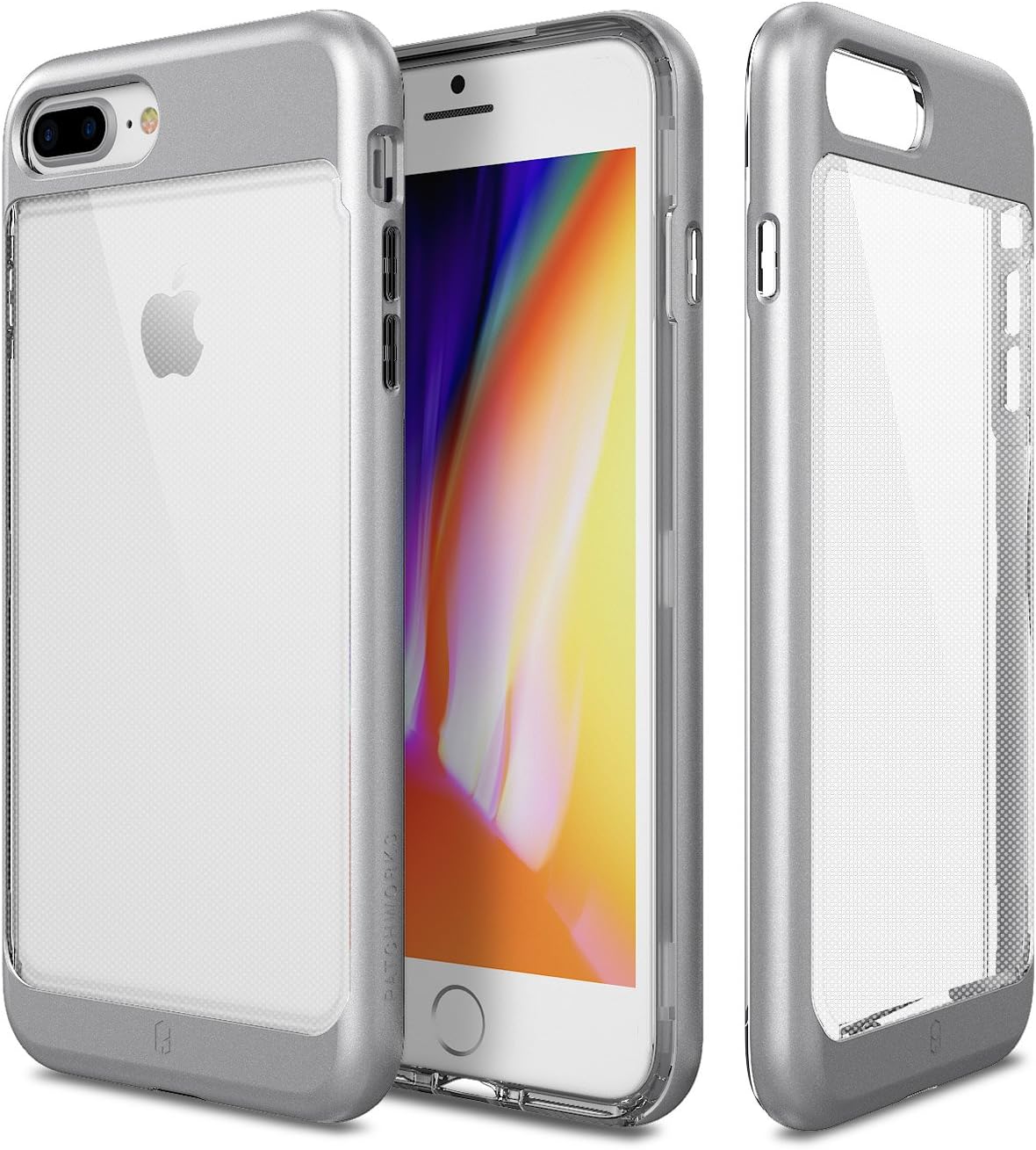 iPhone 8 Plus Case, Patchworks [Contour Series] Hybrid Smudge-Free Clear Inner TPU Hard Matte Finish PC Frame Cover Military Grade Drop Tested [Wireless Charging] for iPhone 8 Plus 7 Plus - Silver