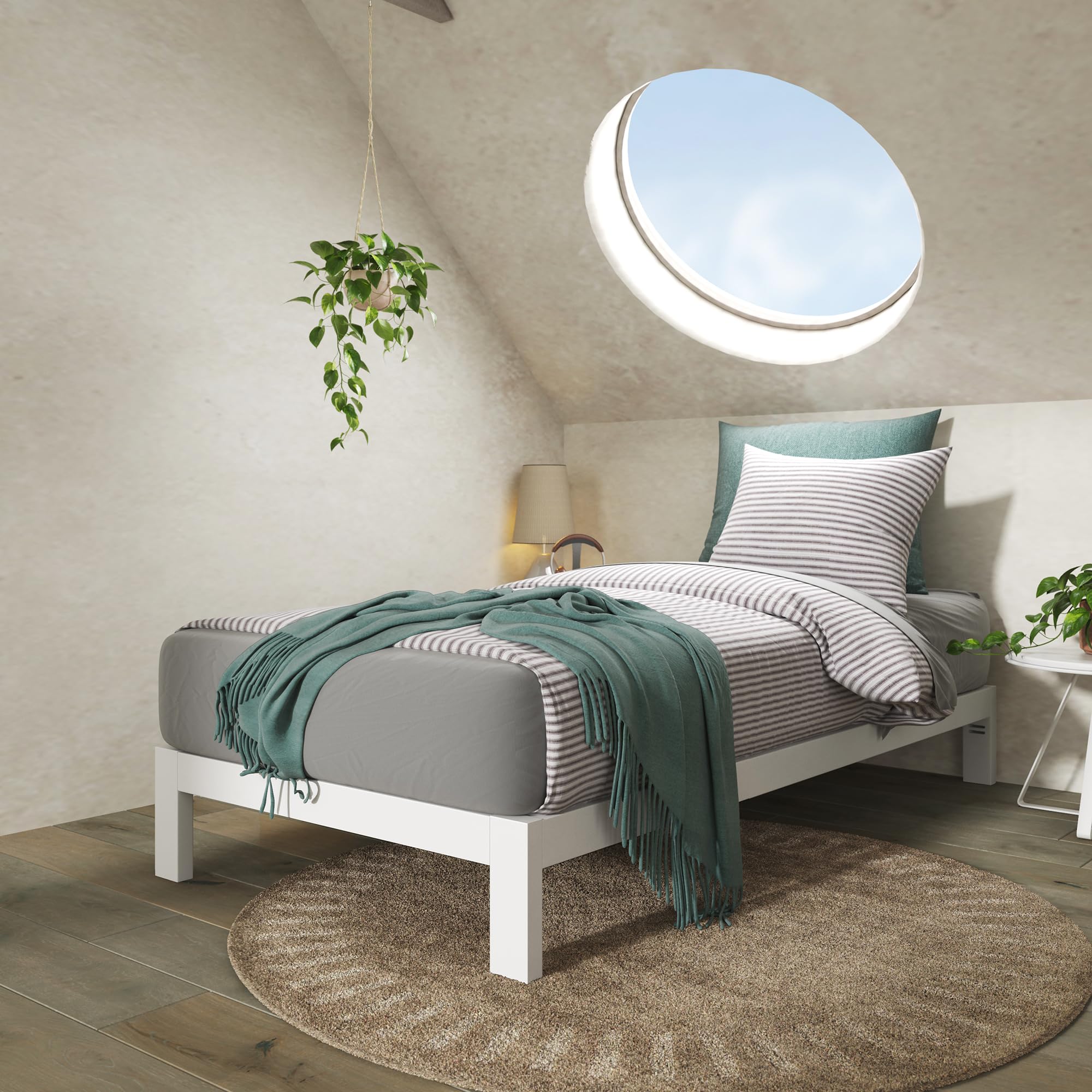 Photo 1 of ZINUS Arnav Metal Platform Bed Frame, Wood Slat Support, No Box Spring Needed, Easy Assembly, White, Twin