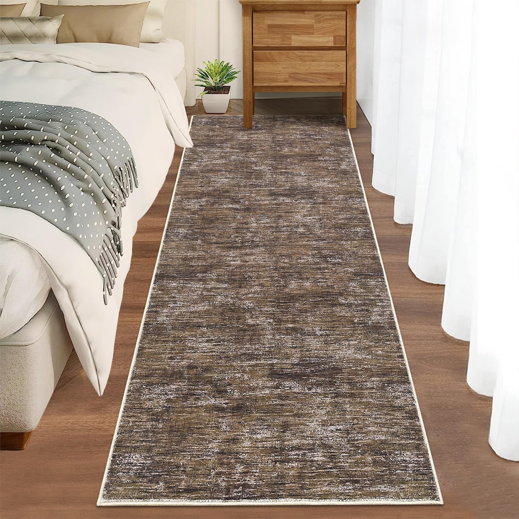 Photo 1 of RUGSREAL Hallway Runner Rug 2.5x10 Long Kitchen Runner Rug with Rubber Backing Low Pile Stain Resistant Entryway Carpet Washable Modern Solid Color Runner for Living Room Bedroom, Brown