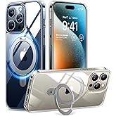 TORRAS Magnetic Ostand for iPhone 15 Pro Max Case, [Military Grade Drop Tested][Compatible with MagSafe][Build in Kickstand] Clear Slim Hard Back Soft Edge Anti-Fingerprint 6.7" 2023, Clear