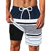 Sarfel Mens Swim Trunks with Compression Liner Mens Bathing Suit 7 Inch Inseam Men's Board Shorts Quick-Dry Swim Shorts Men