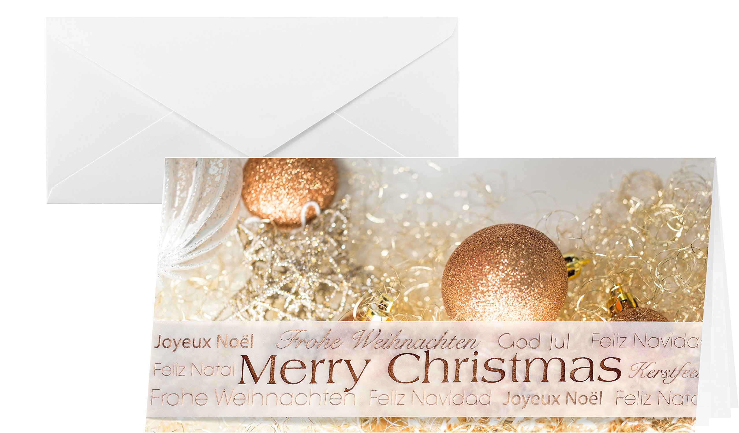 SIGEL DS029 Christmas Greeting Card "Christmas Glitter", DL (2/3 A4), blank, 10 Pieces incl. 10 envelopes, easy to print
