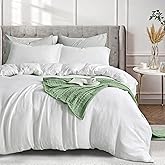Tohetsuzp 100% Cotton Muslin Comforter Set Queen Size - Ultra Soft Breathable All Season Bedding, 3 Piece Gauze Quilt Cover Set with Comforter (90"x90") and 2 Pillow Shams, Crinkle Texture, White