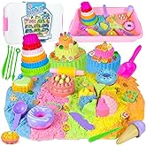 Ice Cream Sensory Bin for Girls Kids,Play Sand Art Kit with 2.2lb Color Magic Sands,56 pcs Cake Molds Tools Sandbox Toy-Fun Pretend Play Desserts Toys Sensory Toys for Girls Toddler 3 4 5 6 7 8